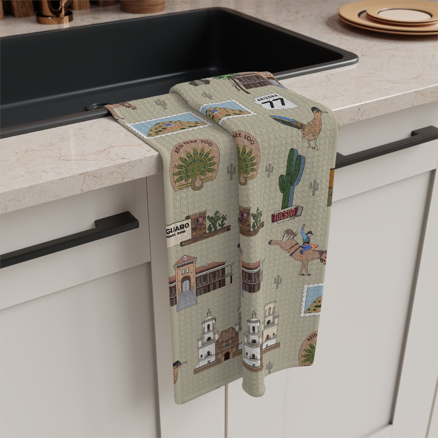 Kitchen Towel with Tucson, Arizona AZ in khaki