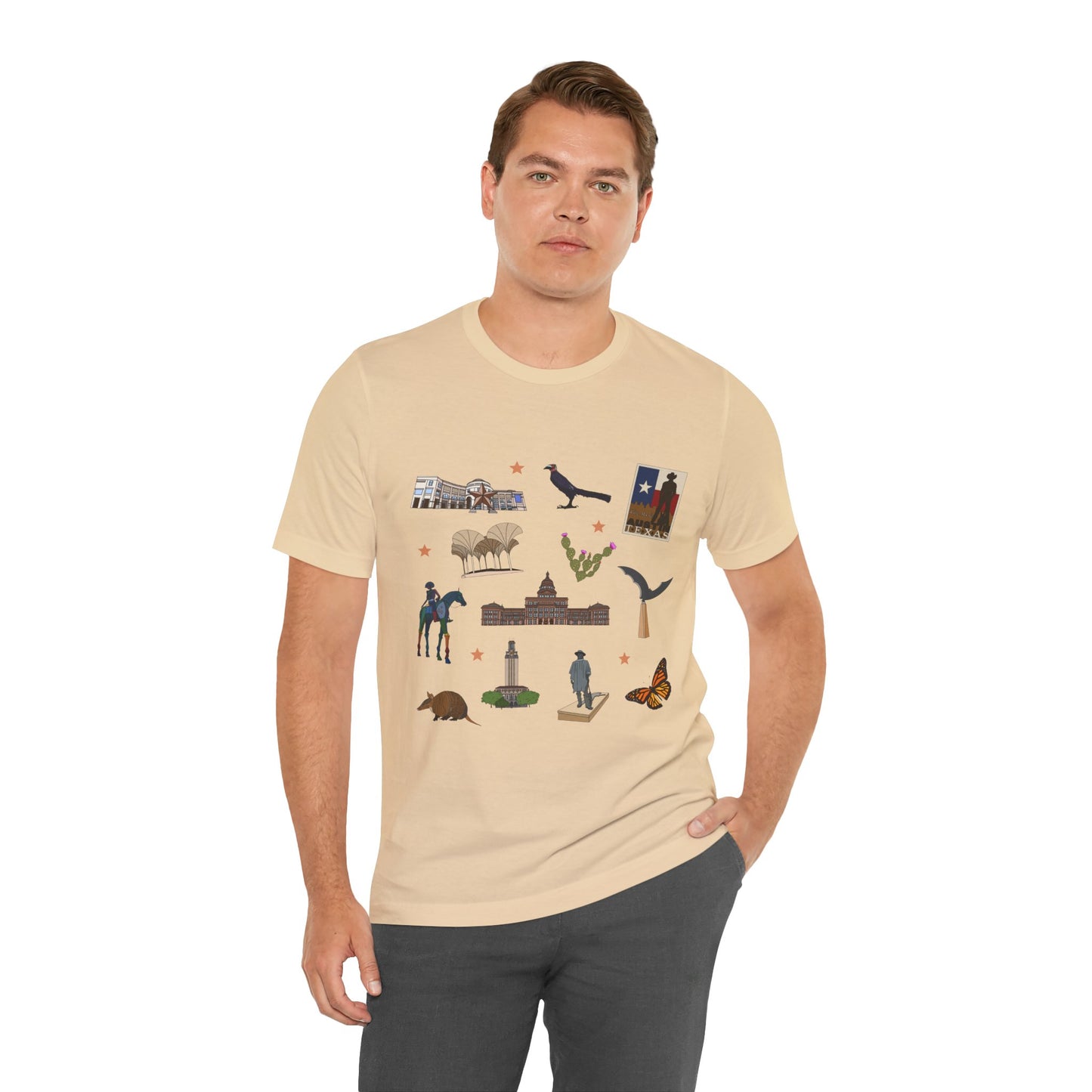 Unisex Jersey Short Sleeve Tee with Austin, Texas TX landmarks print