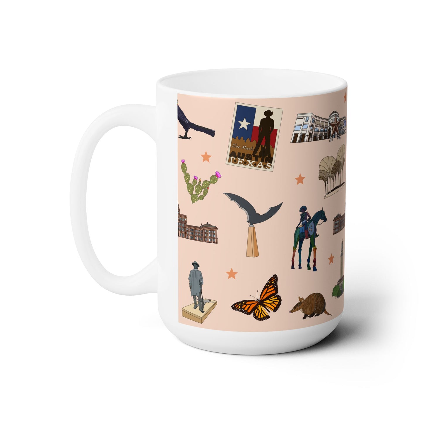 Ceramic Mug 15oz with Austin, Texas TX in sand