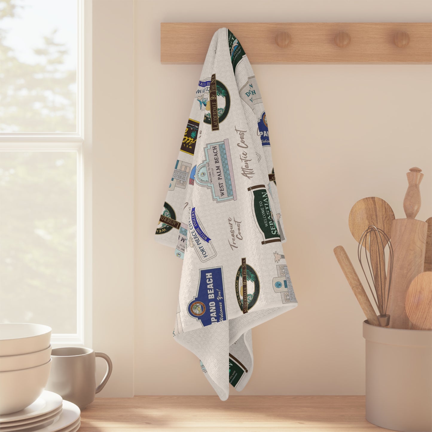 Kitchen Towel with Treasure Coast of FL in white
