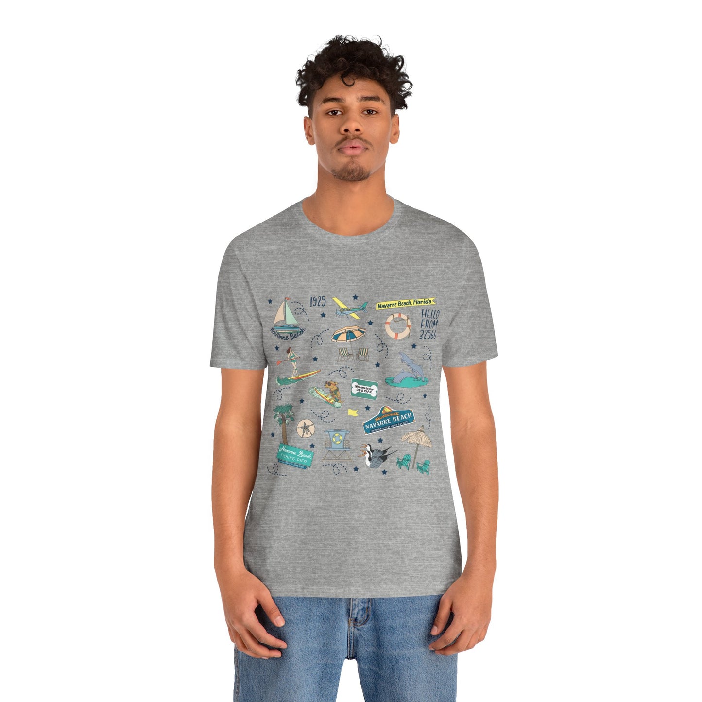 Unisex Jersey Short Sleeve Tee with Navarre Beach Florida FL landmarks print