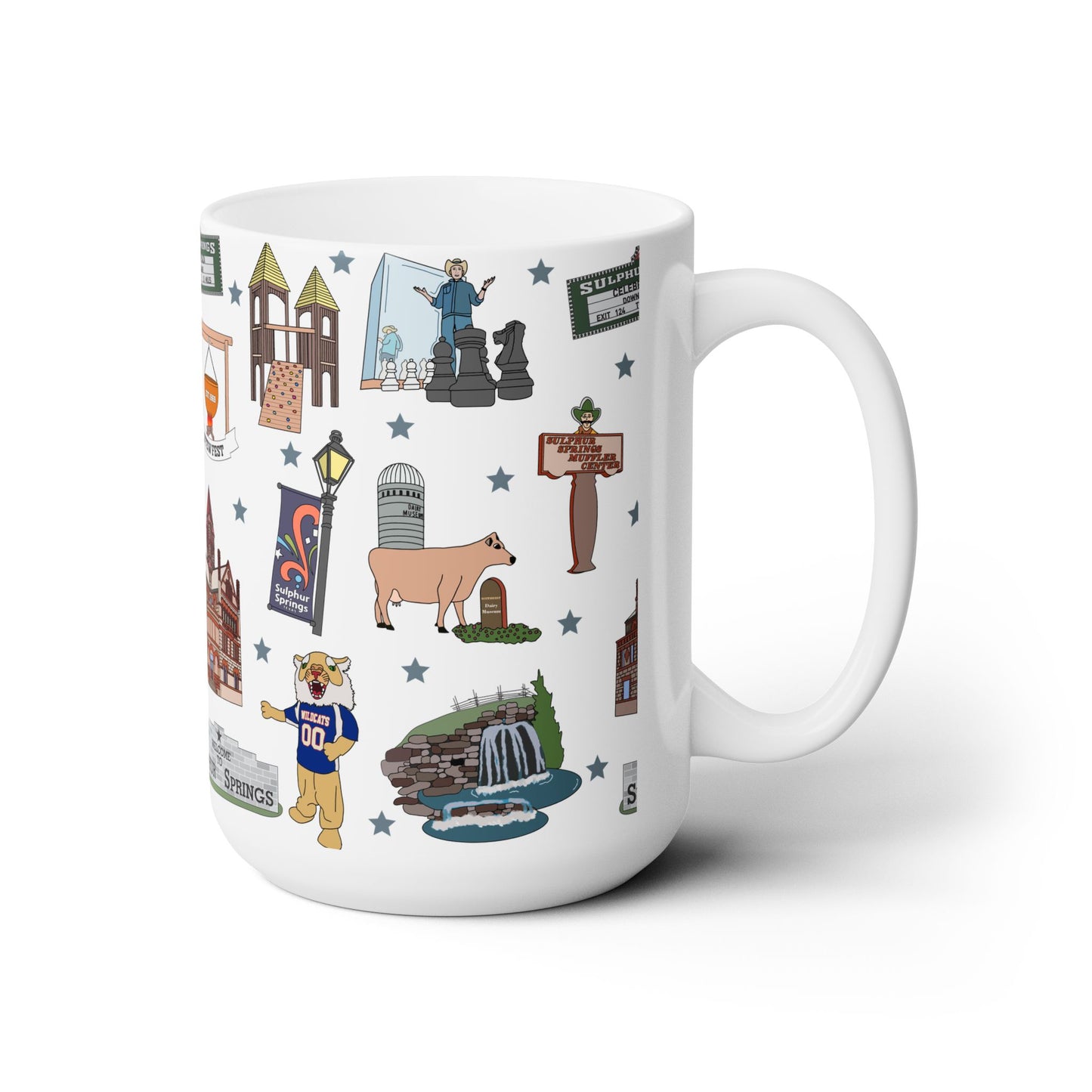 Ceramic Mug 15oz with Sulphur Springs, Texas TX in white