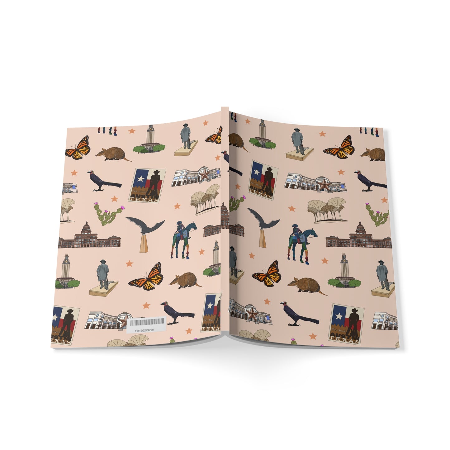 Paperback notebook with Austin, Texas TX landmarks in sand 150 lined pages