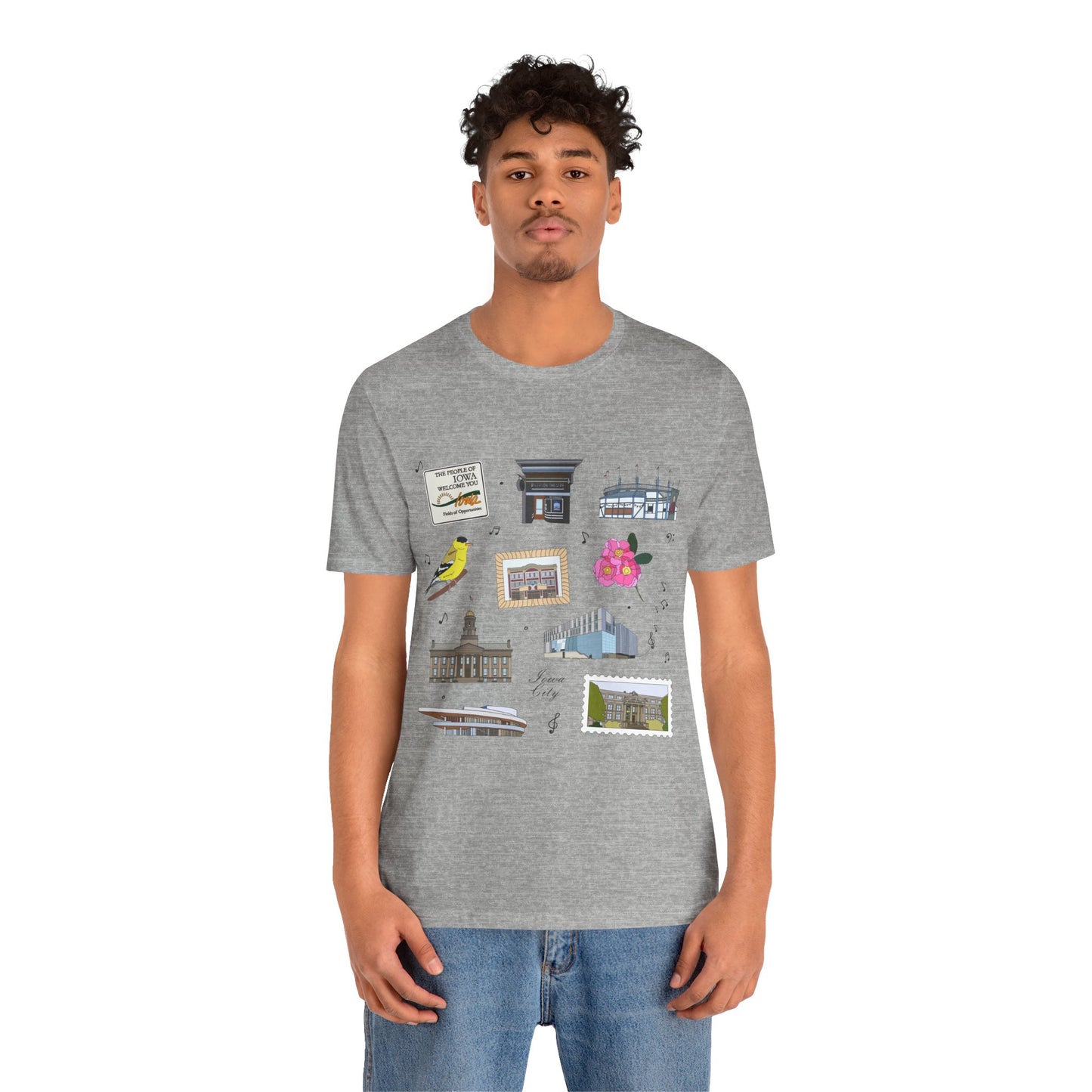 Unisex Jersey Short Sleeve Tee with Iowa City, Iowa IA landmarks print
