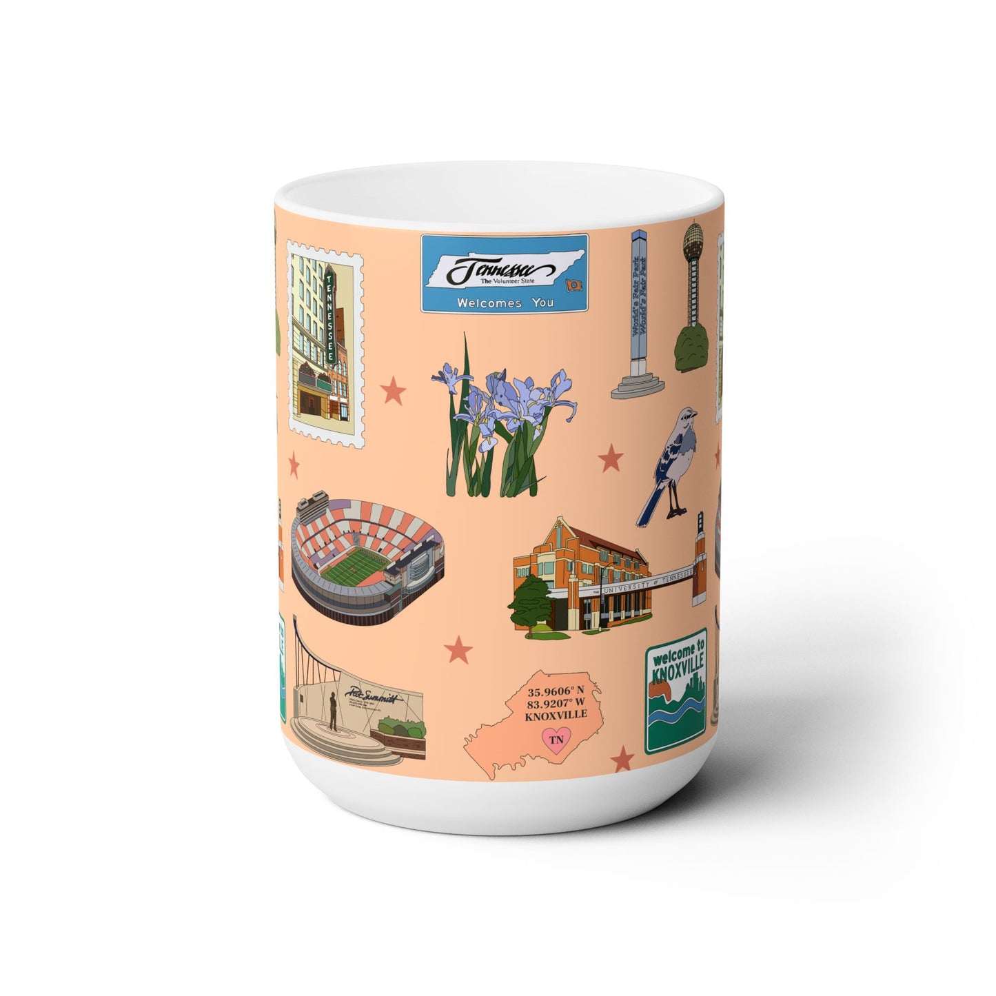Ceramic Mug 15oz with Knoxville, Tennessee TN in peach