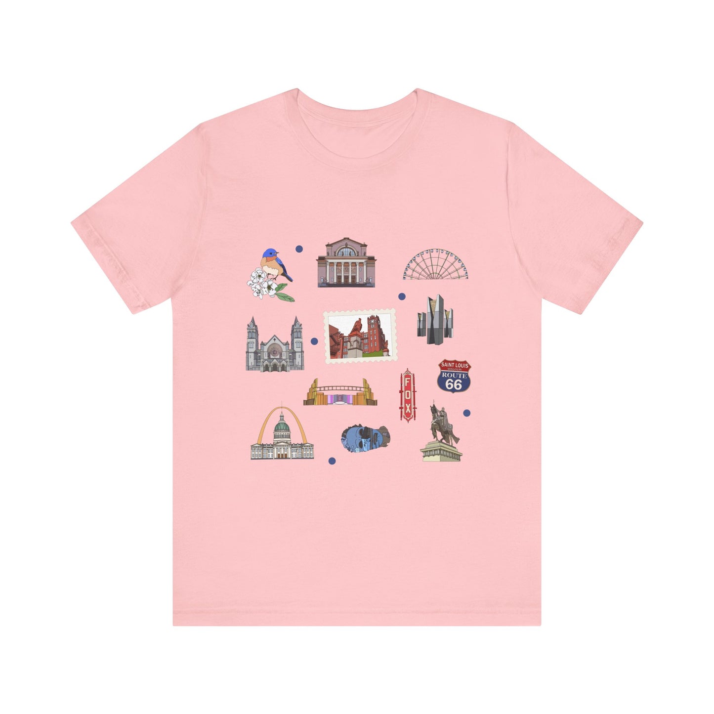 Unisex Jersey Short Sleeve Tee with St. Louis, Missouri MO landmarks print