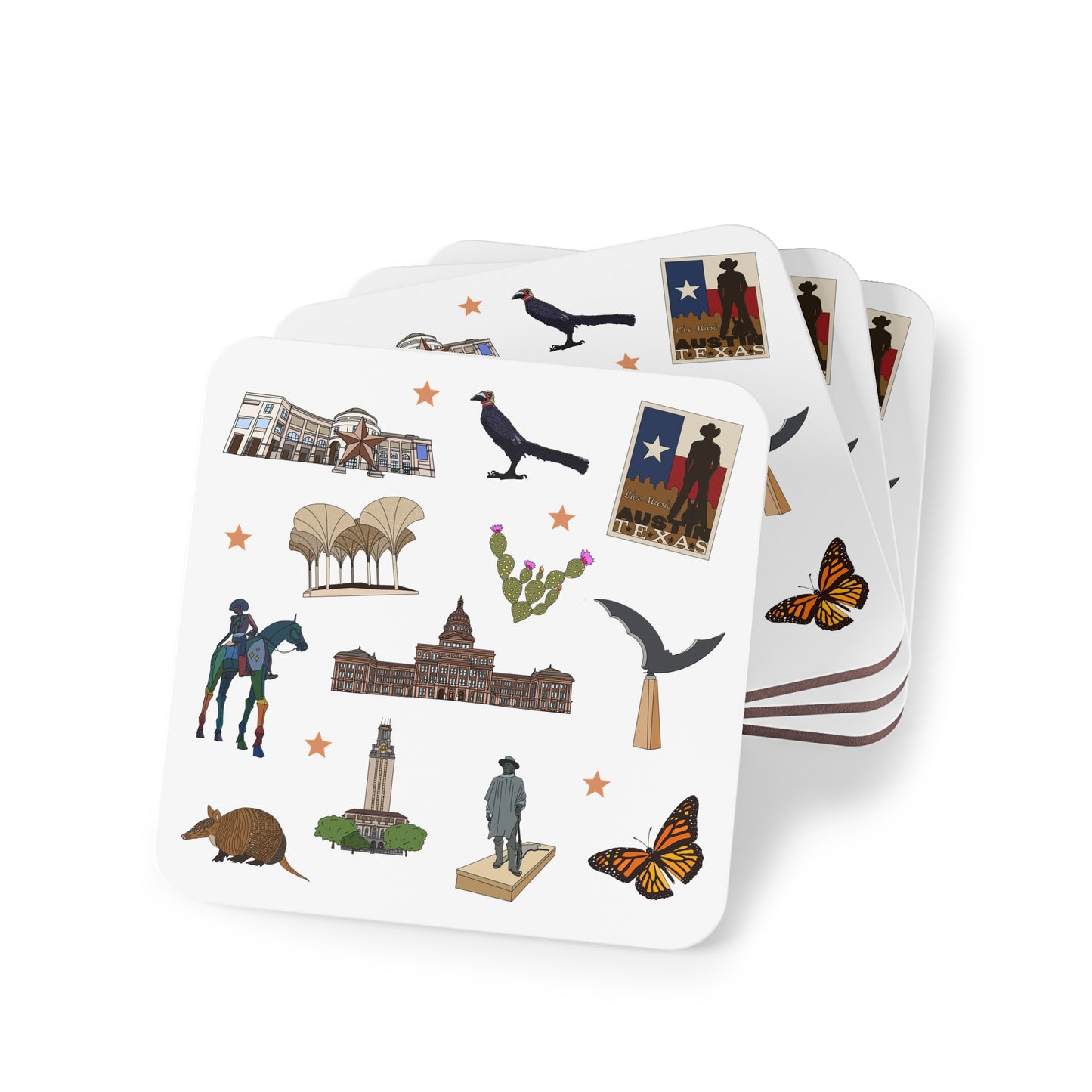 Set of 4 Ceramic Mug Coasters with Austin, Texas TX