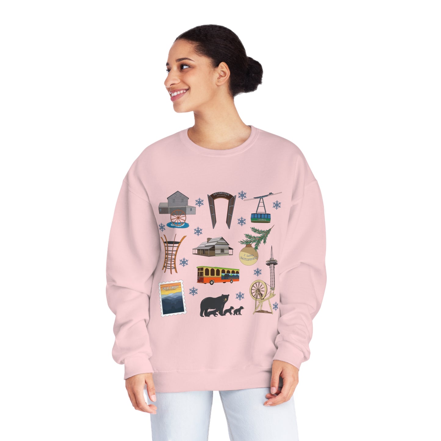 Unisex NuBlend® Crewneck Sweatshirt with Gatlinburg, TN and the Great Smoky Mountains in assorted colors