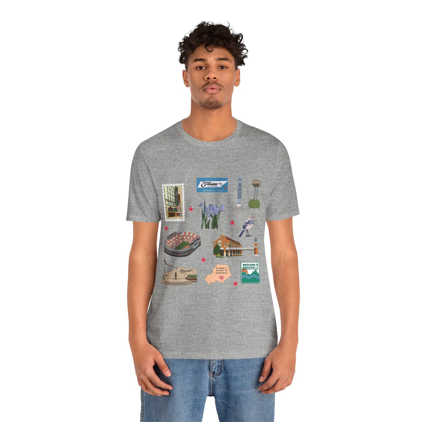 Unisex Jersey Short Sleeve Tee with Knoxville, Tennessee TN landmarks print