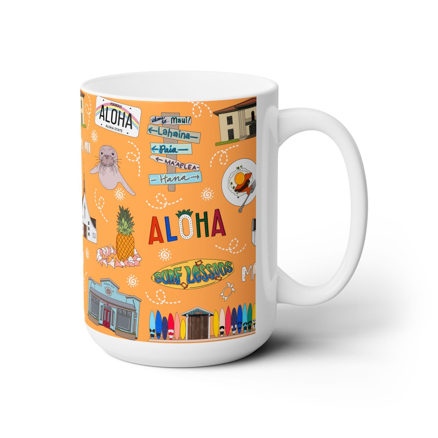 Ceramic Mug 15oz with Maui, Hawaii HI in orange