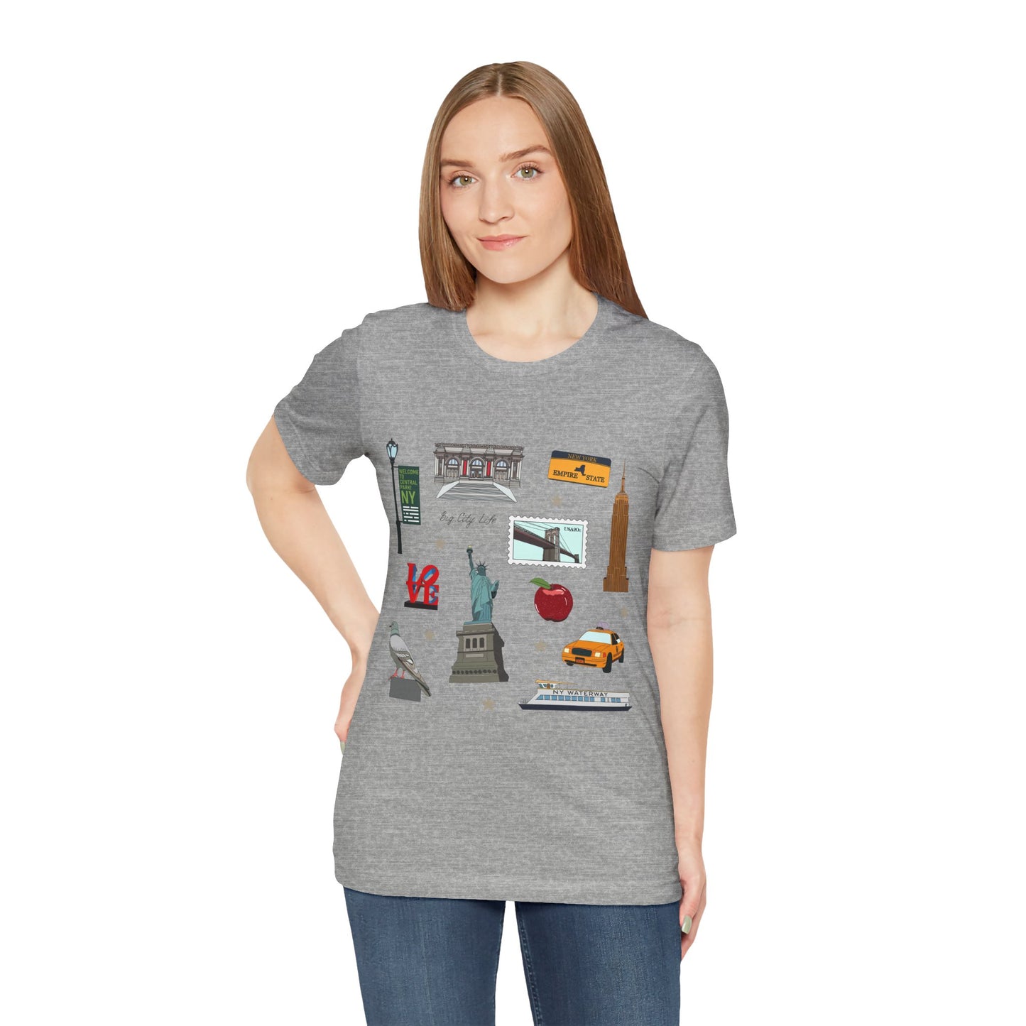 Unisex Jersey Short Sleeve Tee with New York City, Manhattan, Brooklyn NY landmarks print