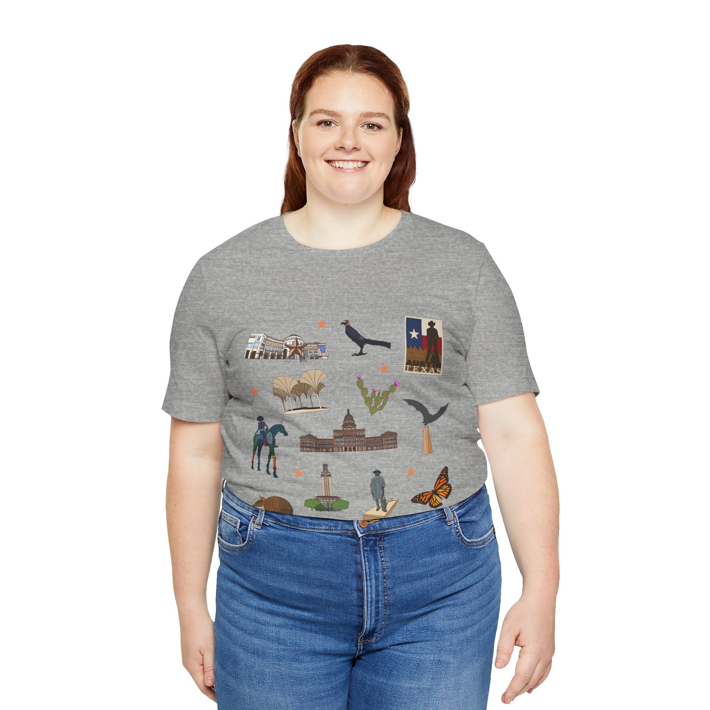 Unisex Jersey Short Sleeve Tee with Austin, Texas TX landmarks print