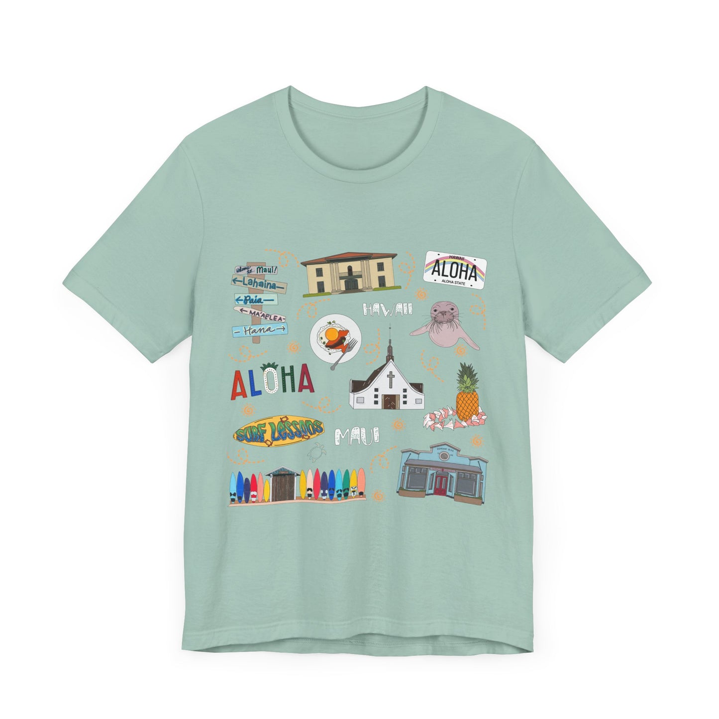 Unisex Jersey Short Sleeve Tee with Maui, Hawaii HI landmarks print
