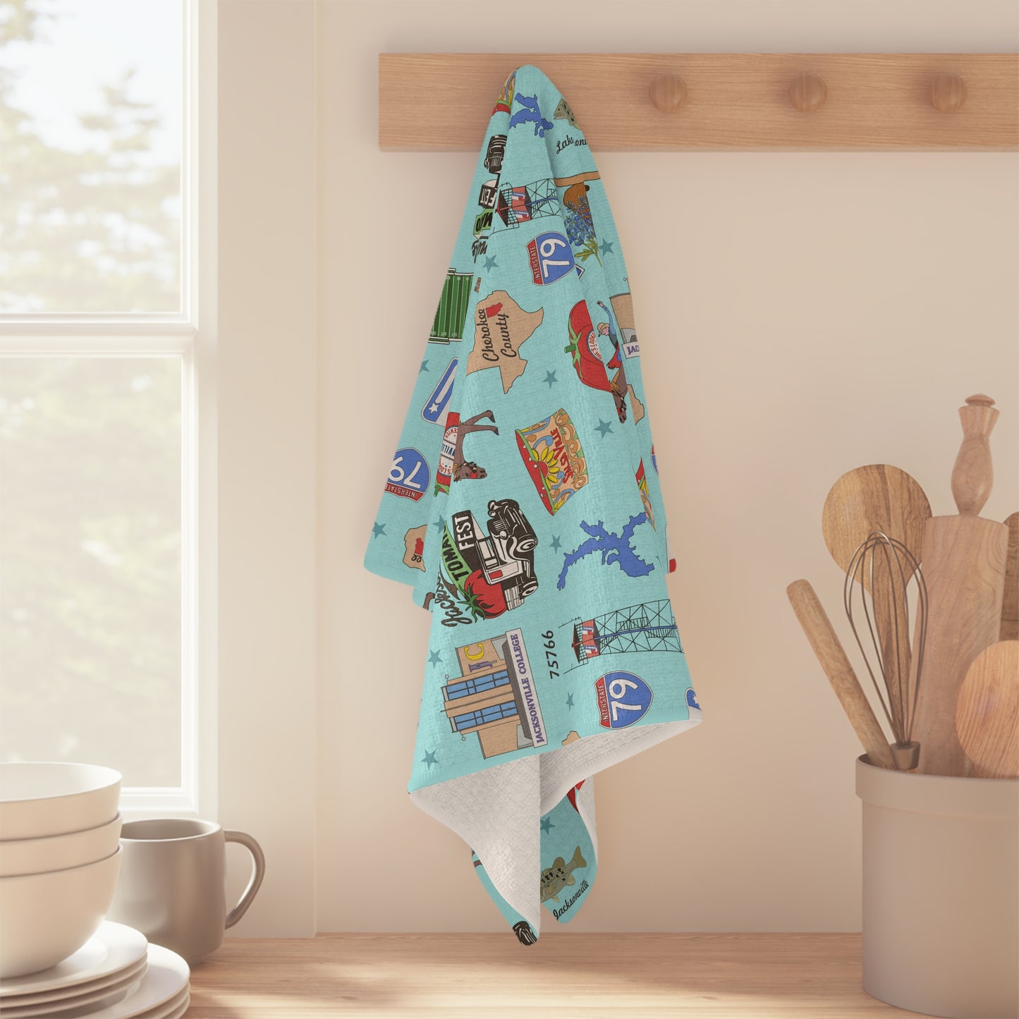 Kitchen Towel with Jacksonville, TX in blue