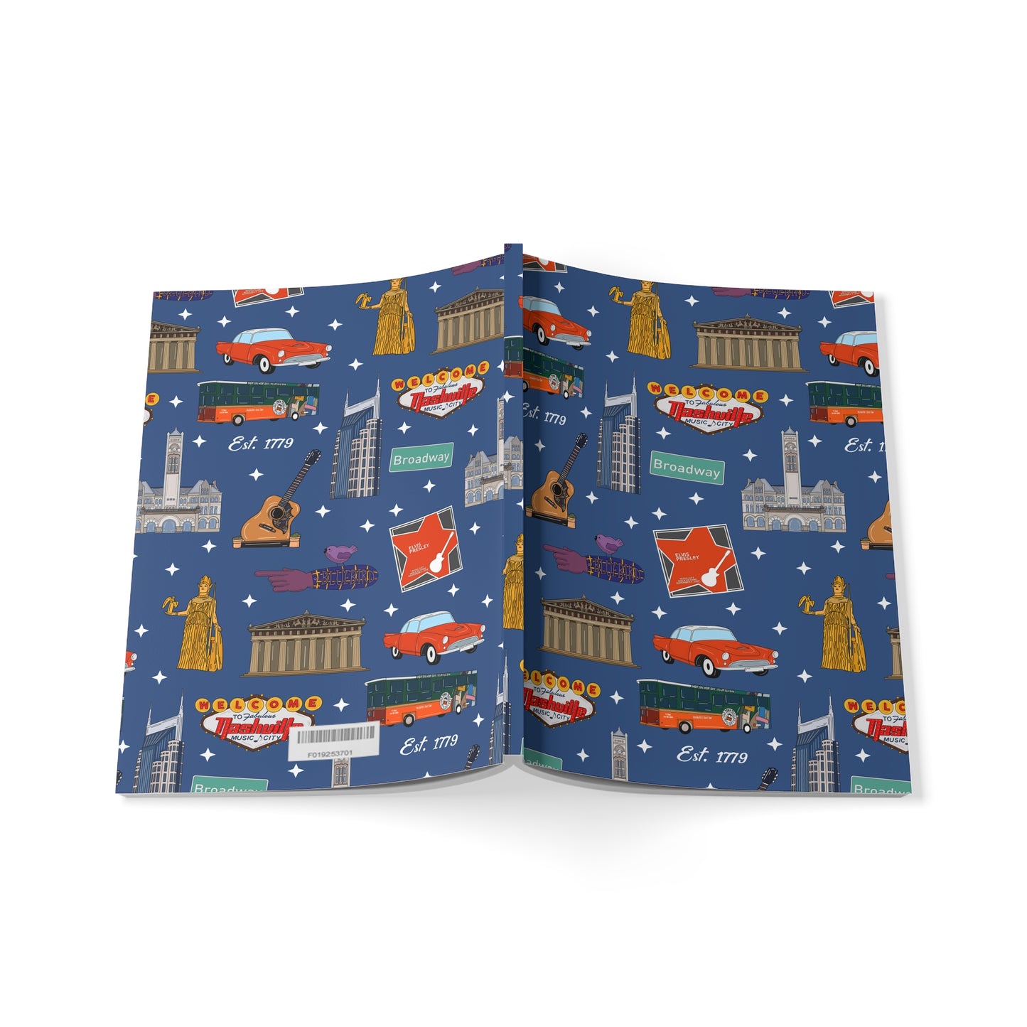 Paperback notebook with Nashville, TN landmarks in denim 150 lined pages