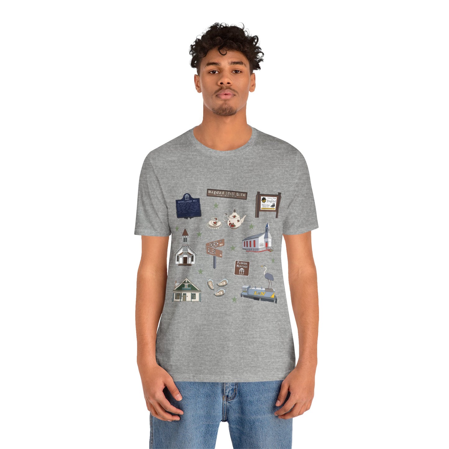 Unisex Jersey Short Sleeve Tee with Bagdad, Florida FL landmarks print