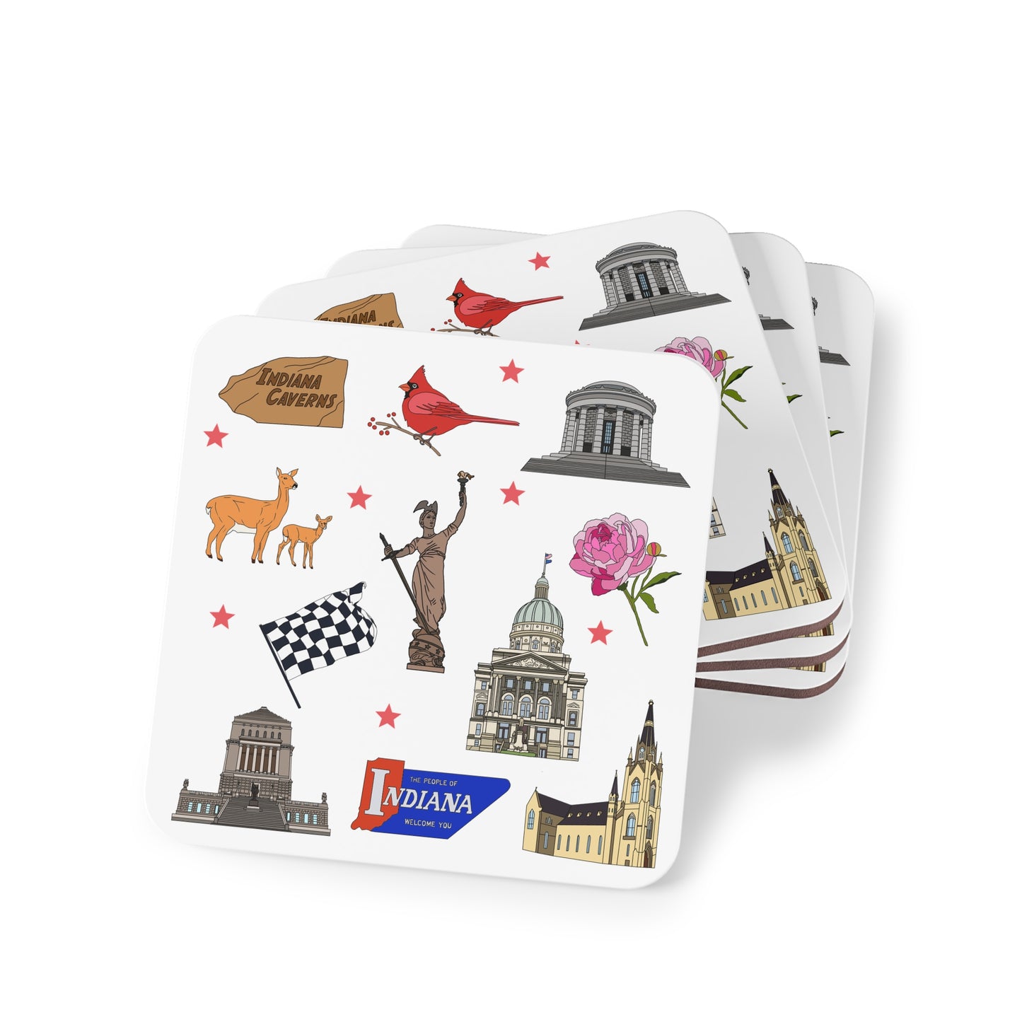 Set of 4 Ceramic Mug Coasters with Indianapolis, Indiana IN