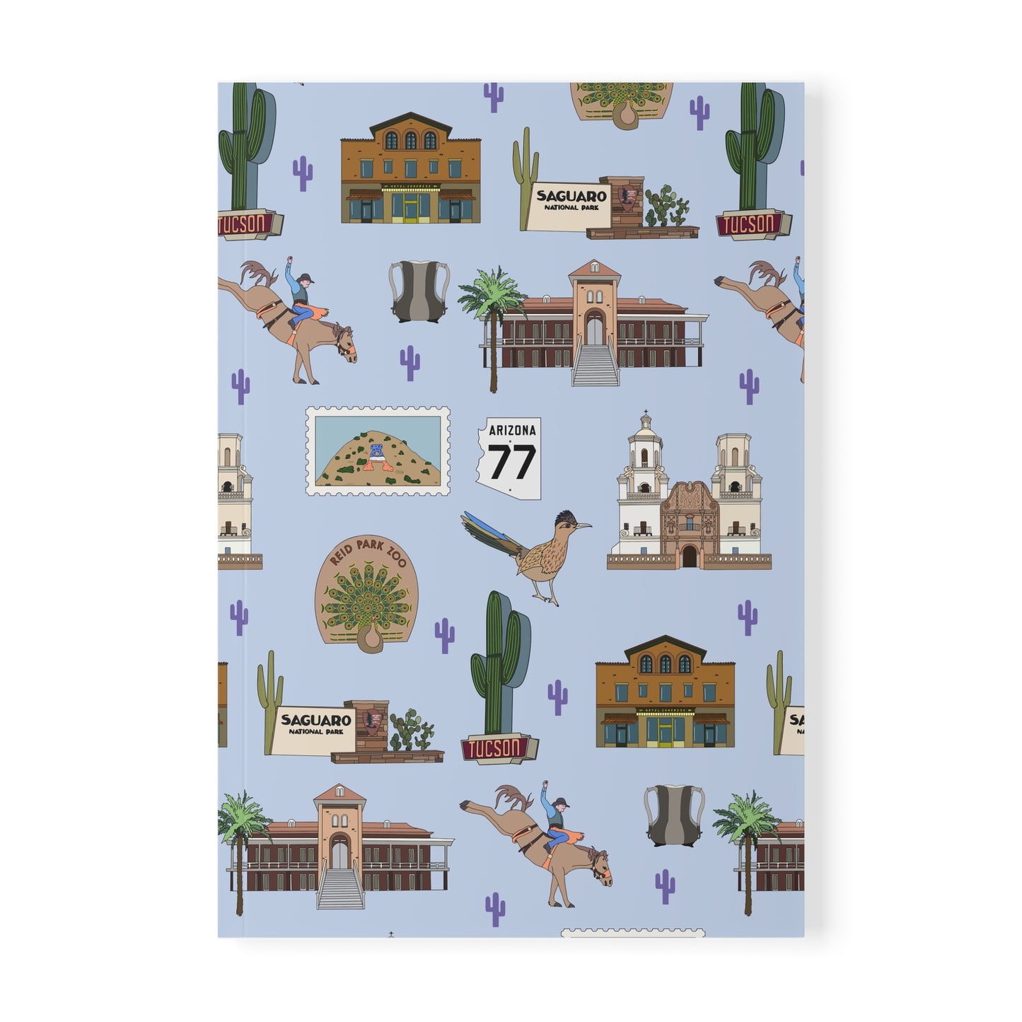 Paperback notebook with Tucson, Arizona AZ landmarks in blue 150 lined pages