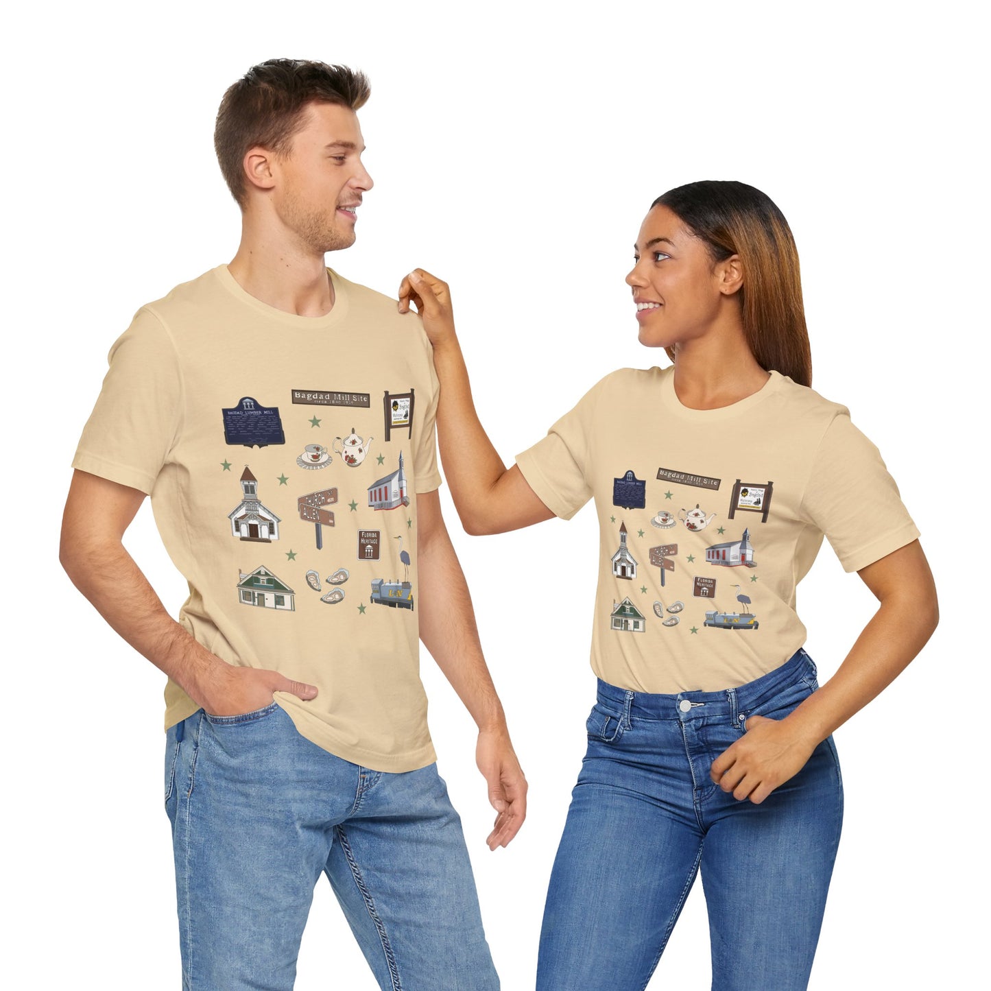Unisex Jersey Short Sleeve Tee with Bagdad, Florida FL landmarks print