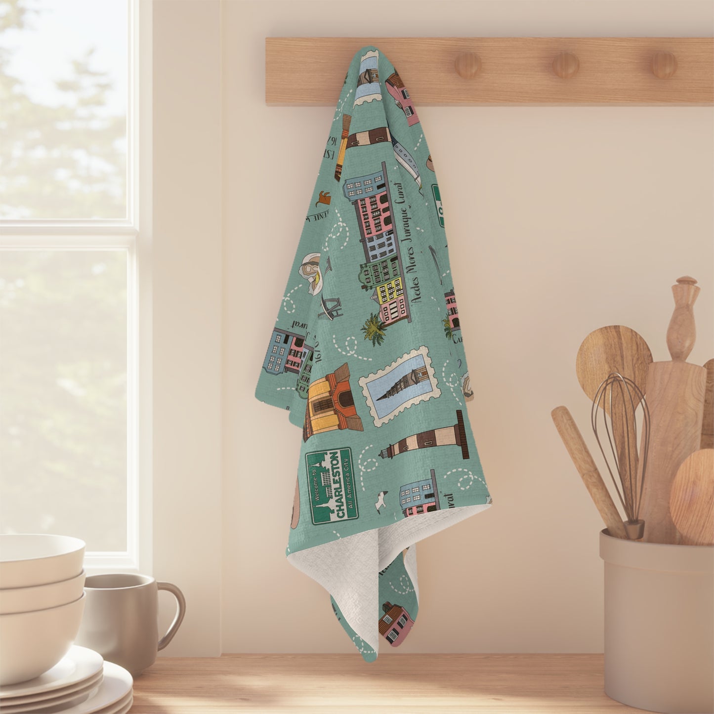 Kitchen Towel with Charleston, SC in teal