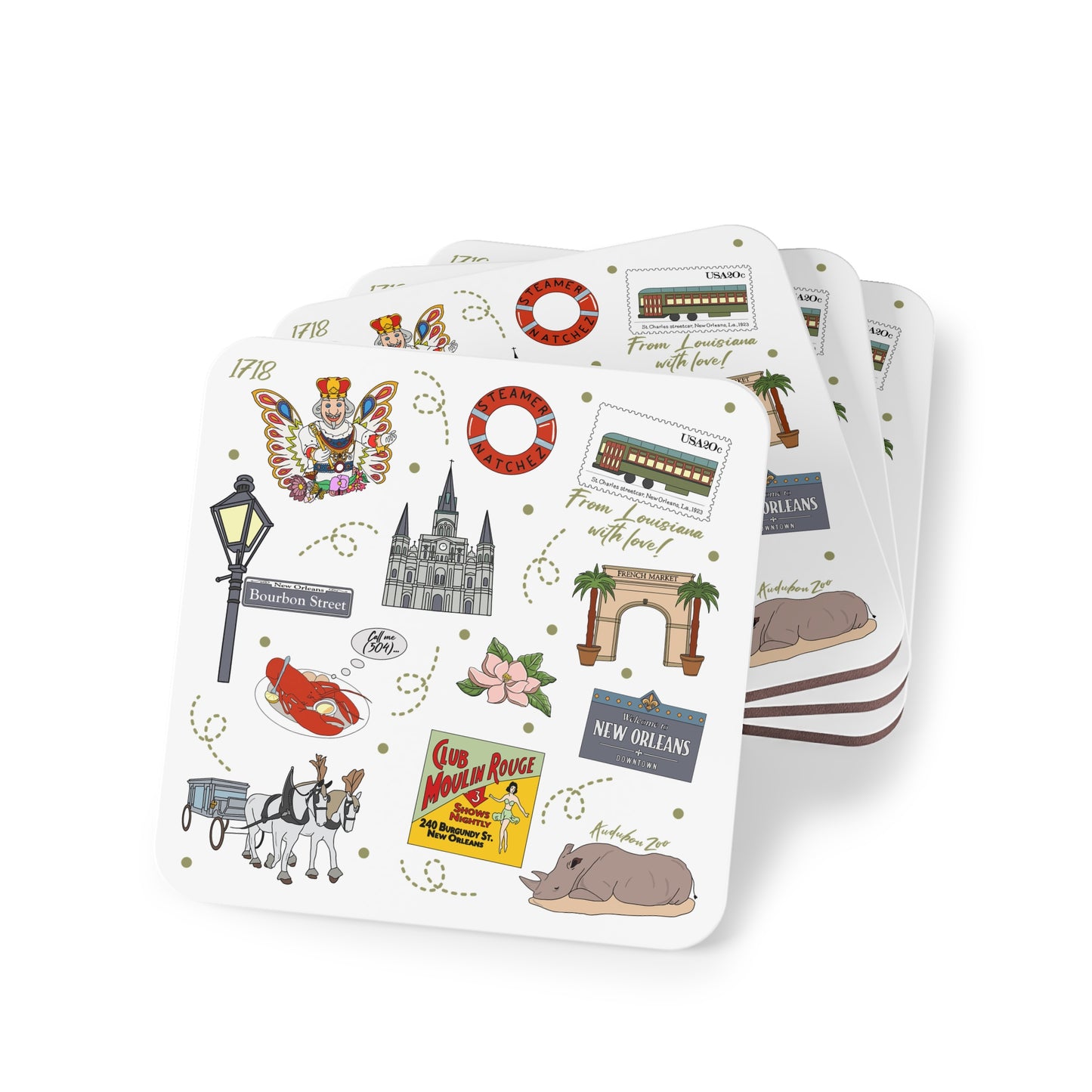 Set of 4 Ceramic Mug Coasters with New Orleans, Louisiana LA