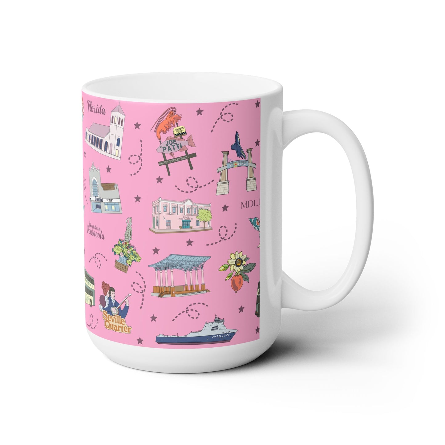 Ceramic Mug 15oz with Pensacola, FL in pink