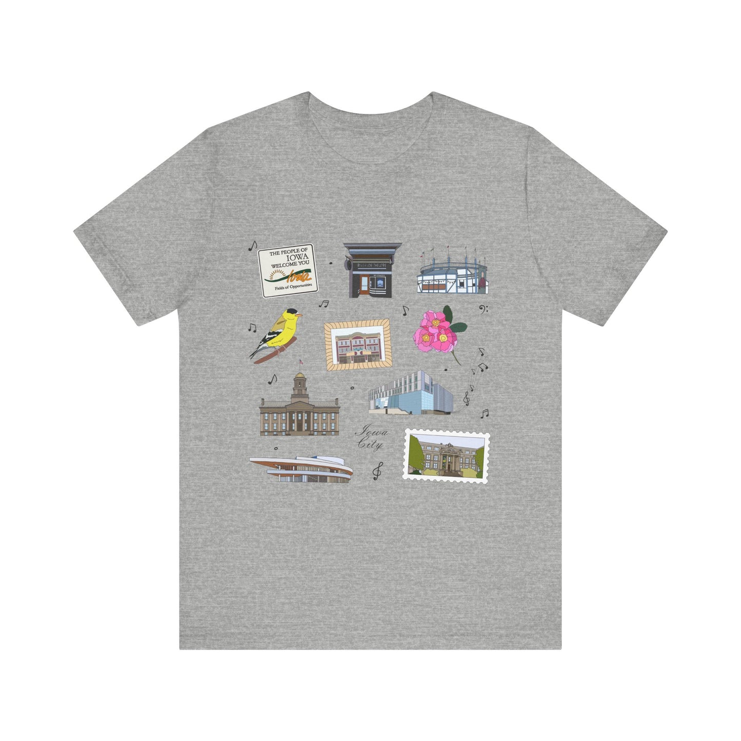 Unisex Jersey Short Sleeve Tee with Iowa City, Iowa IA landmarks print