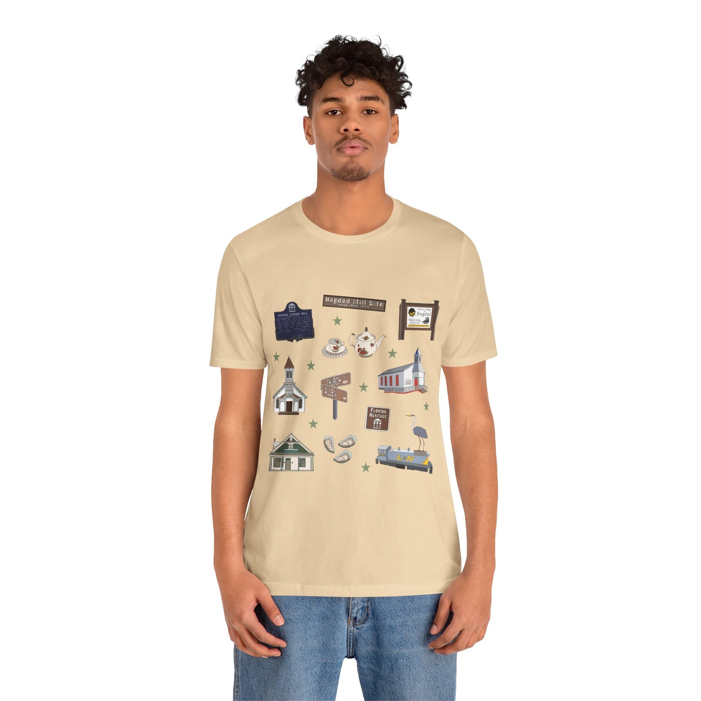 Unisex Jersey Short Sleeve Tee with Bagdad, Florida FL landmarks print
