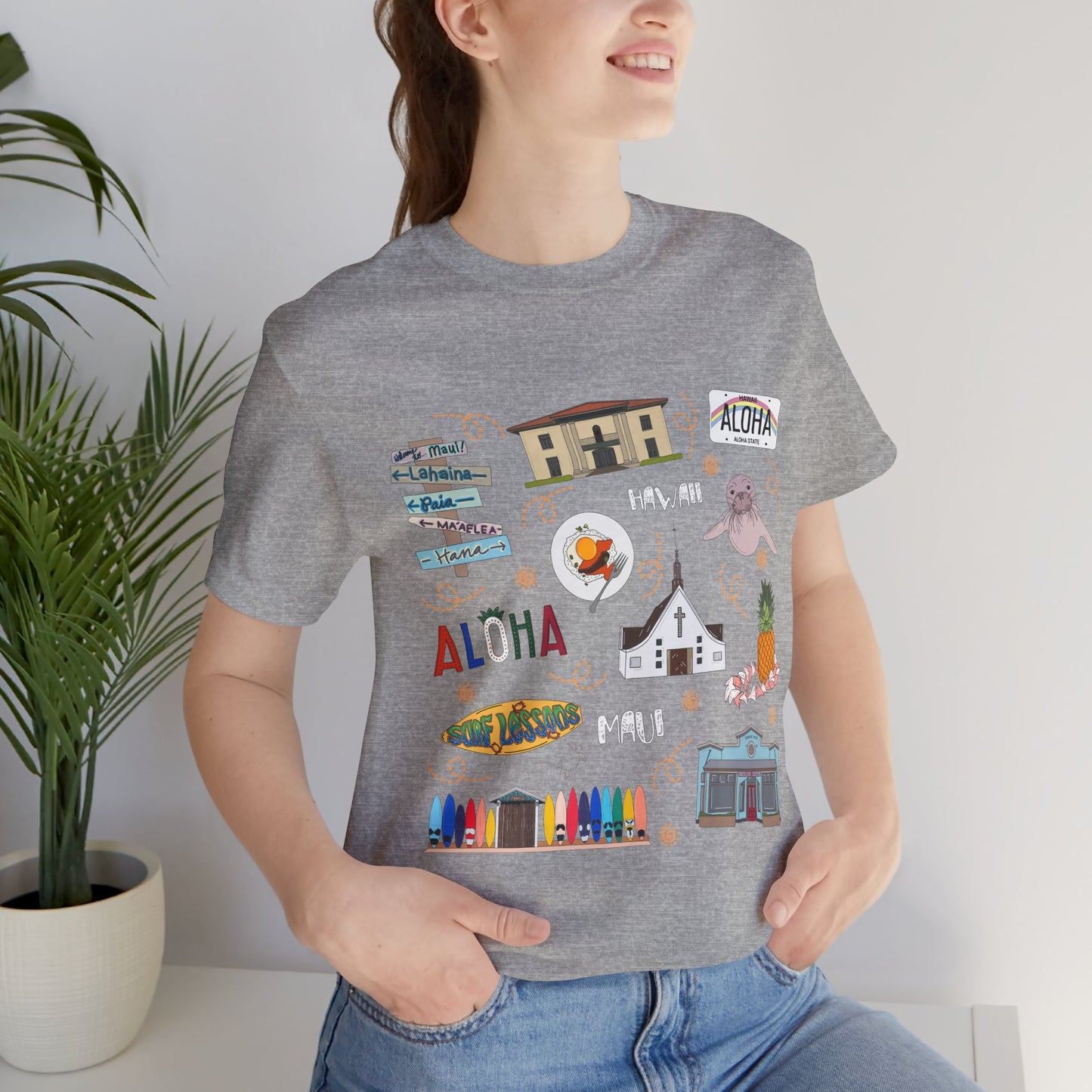 Unisex Jersey Short Sleeve Tee with Maui, Hawaii HI landmarks print