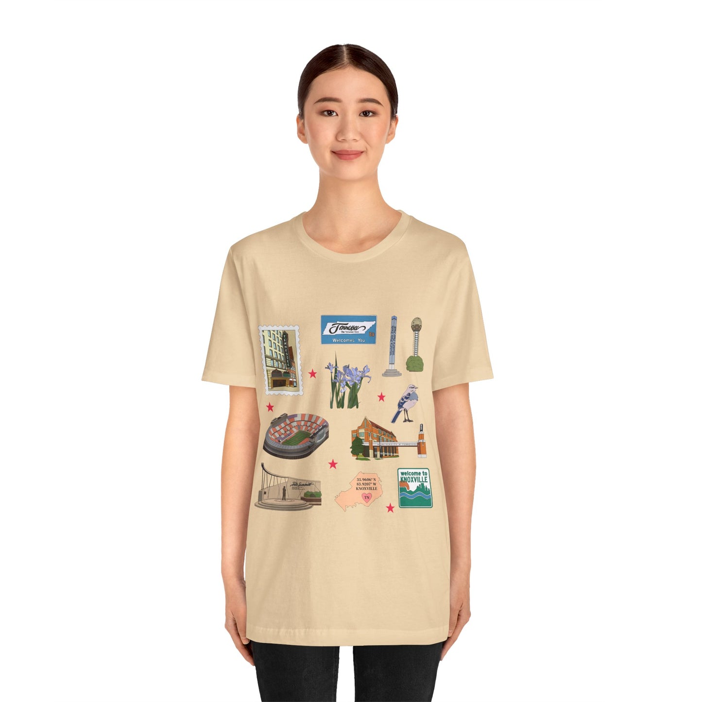 Unisex Jersey Short Sleeve Tee with Knoxville, Tennessee TN landmarks print
