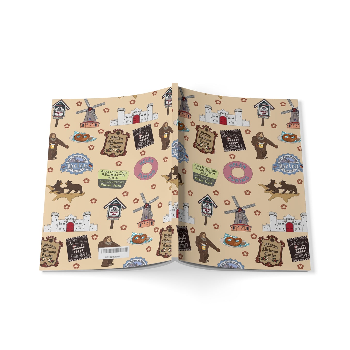 Paperback notebook with Helen, Georgia GA landmarks in cream 150 lined pages