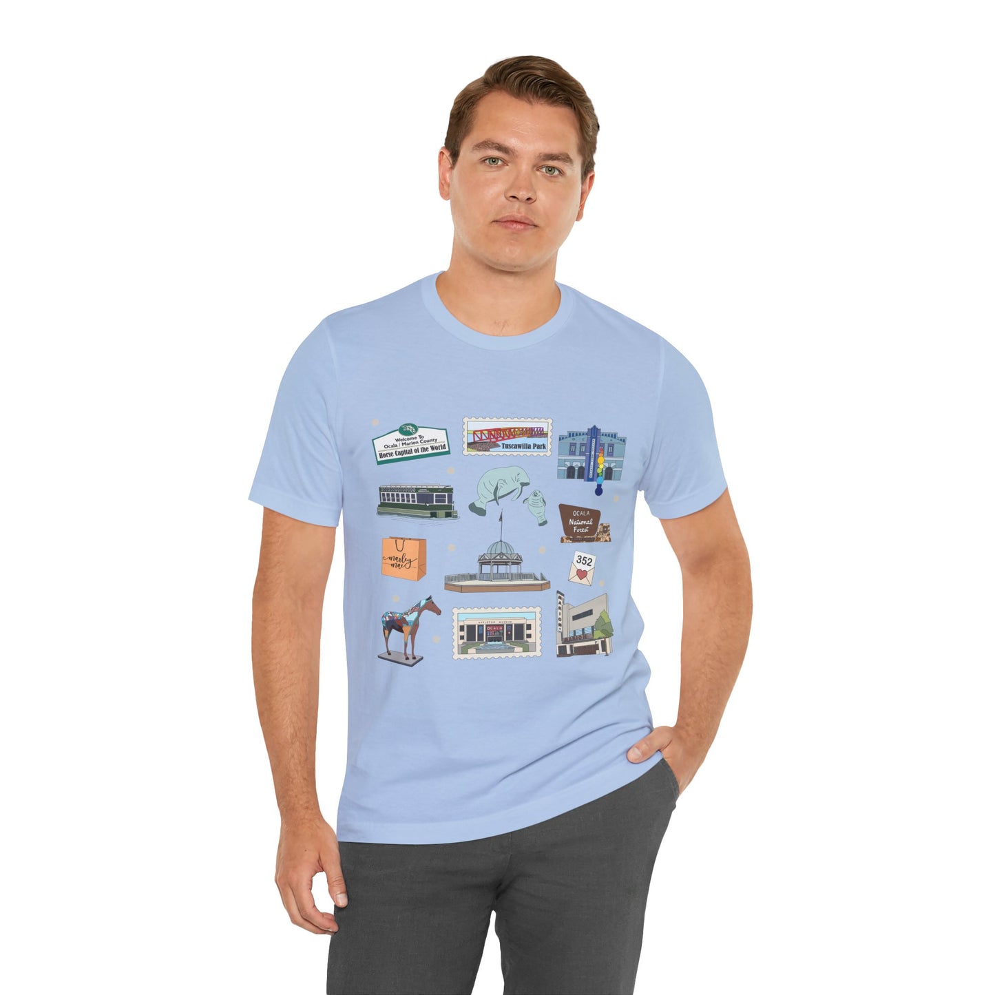 Unisex Jersey Short Sleeve Tee with Ocala, Florida FL landmarks print