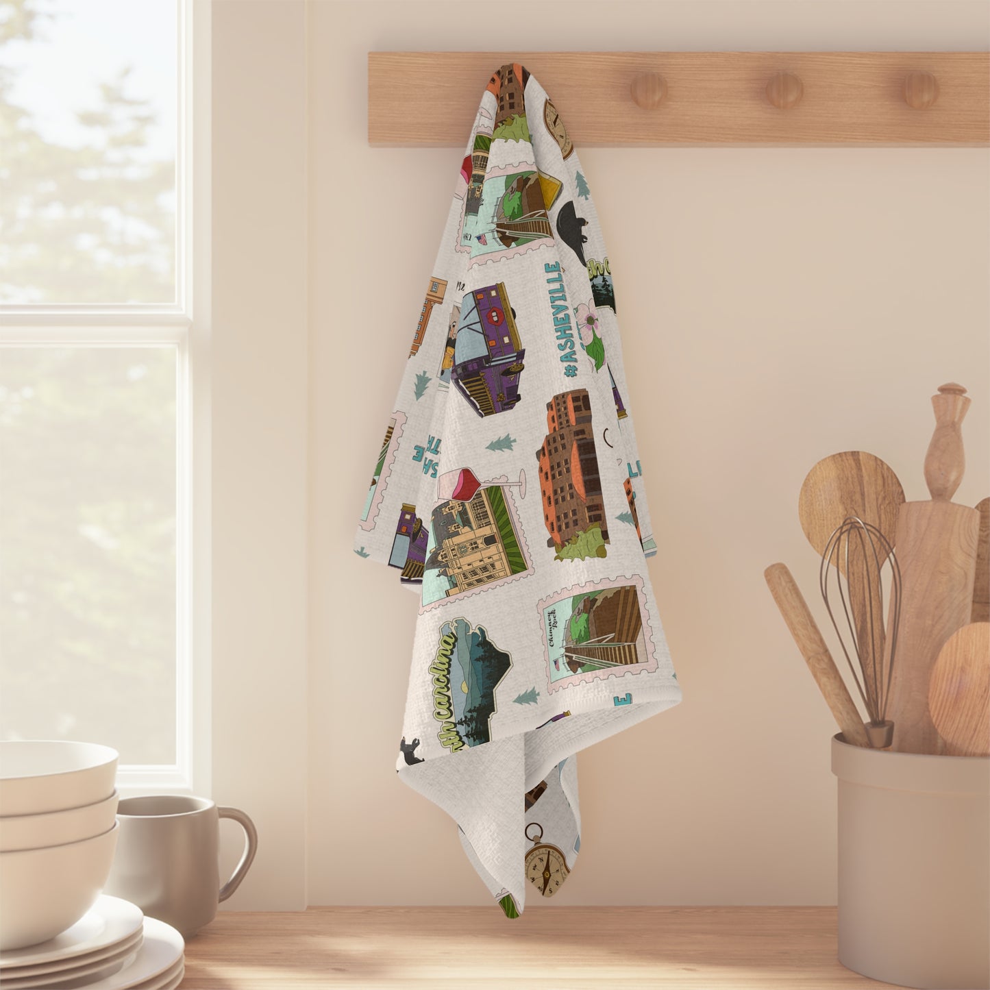 Kitchen Towel with Asheville, North Carolina NC in white