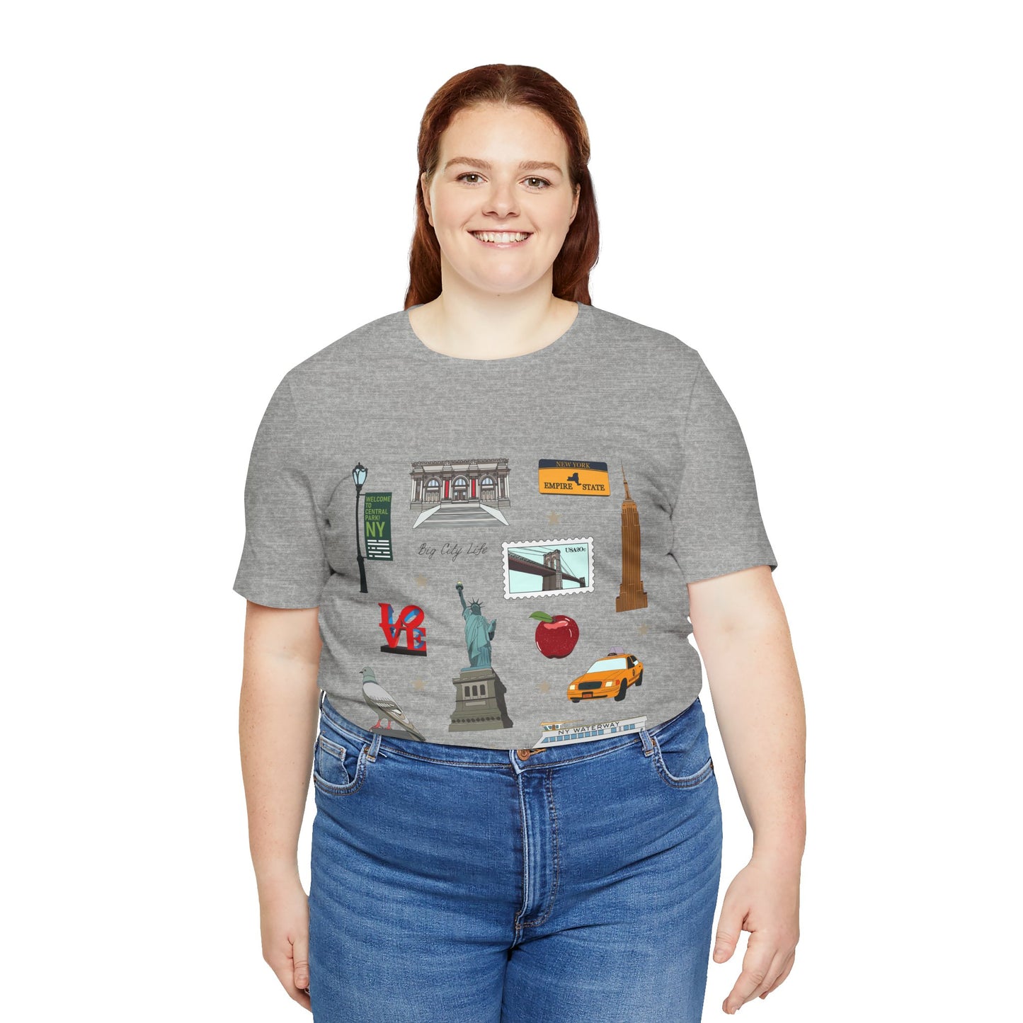 Unisex Jersey Short Sleeve Tee with New York City, Manhattan, Brooklyn NY landmarks print