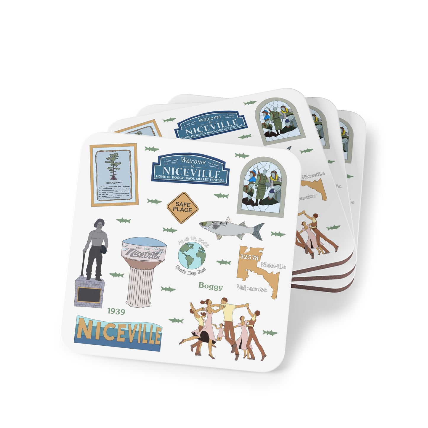 Set of 4 Ceramic Mug Coasters with Niceville, Florida FL