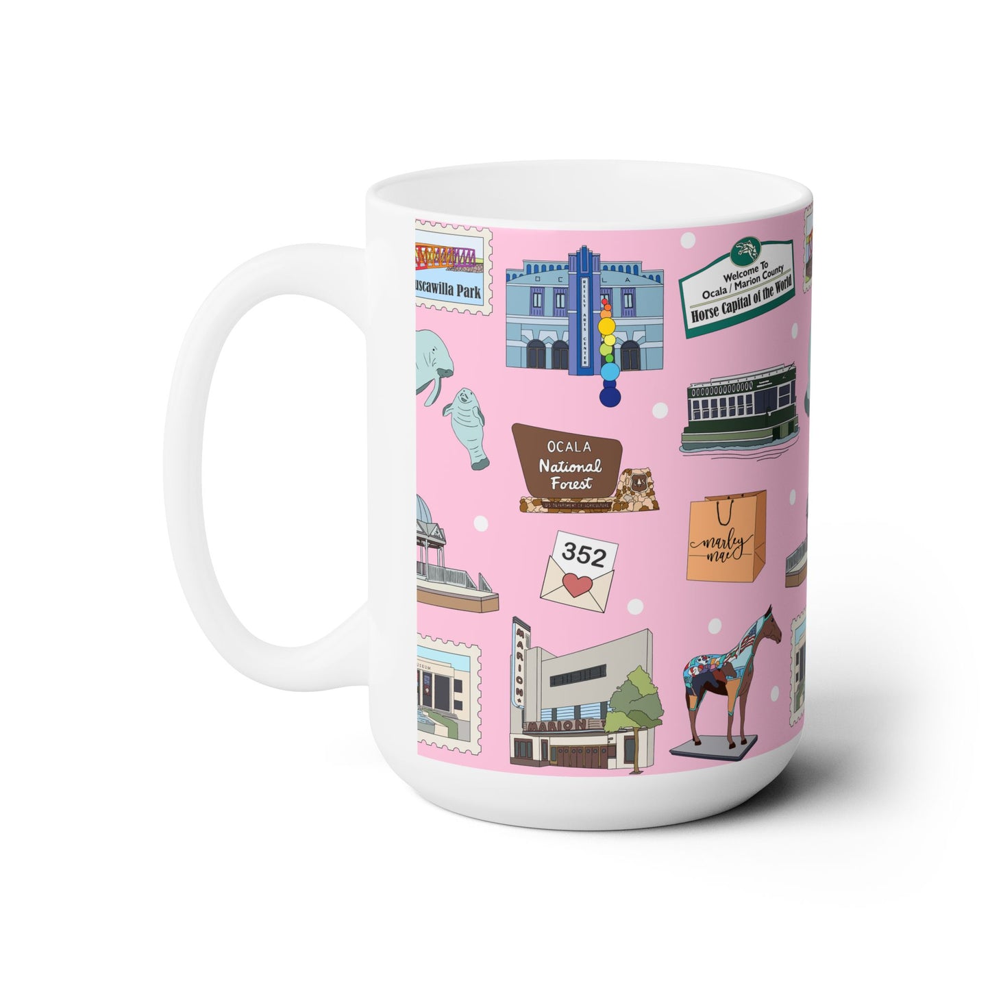 Ceramic Mug 15oz with Ocala, Florida FL in pink
