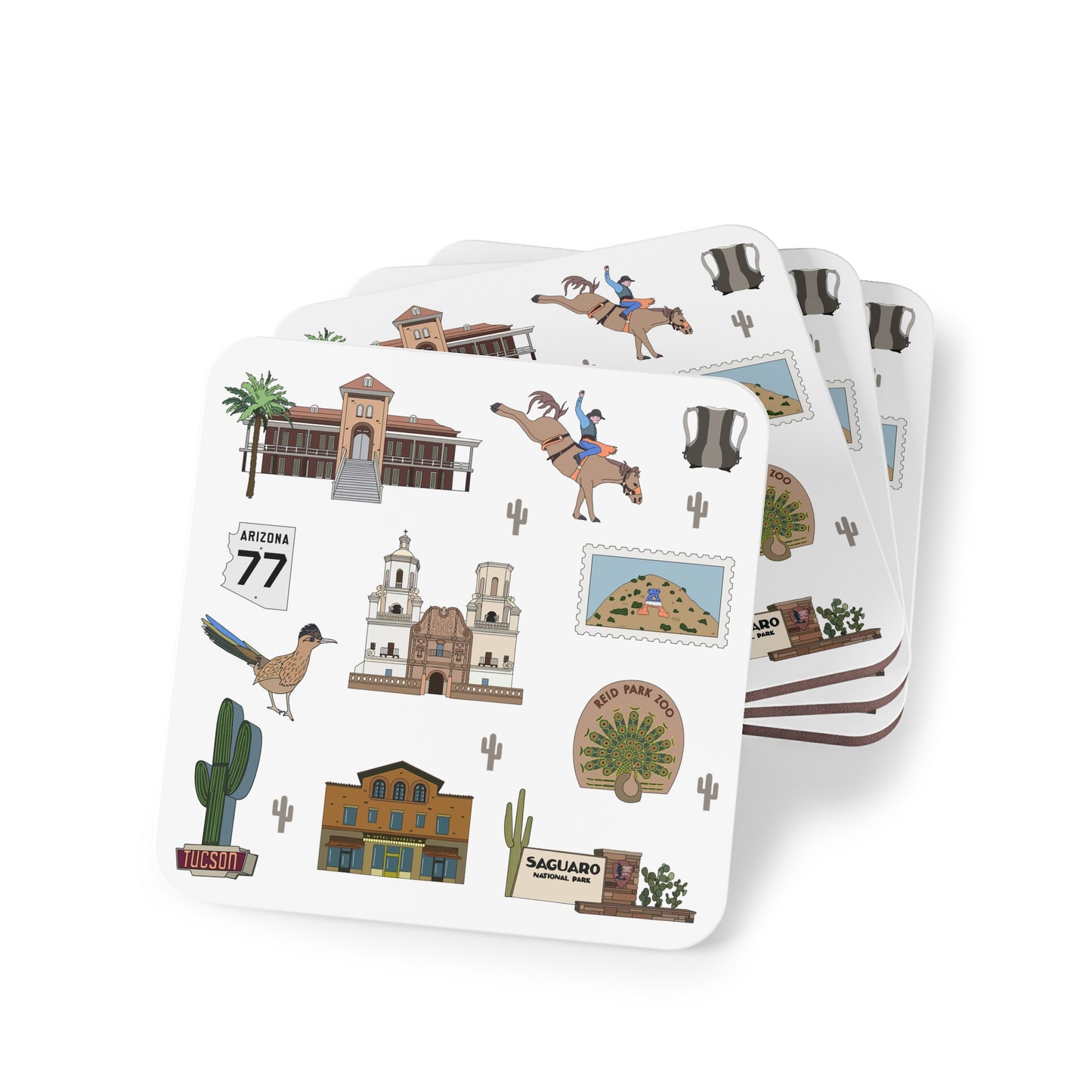 Set of 4 Ceramic Mug Coasters with Tucson, Arizona AZ