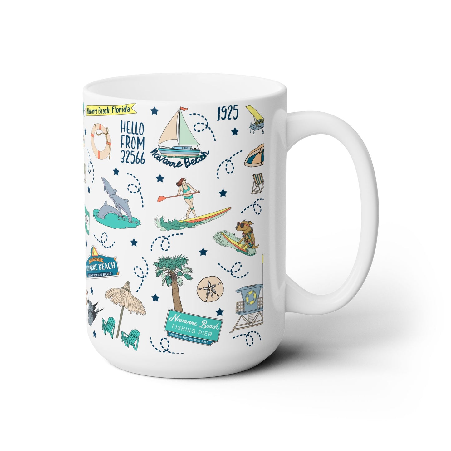 Ceramic Mug 15oz with Navarre Beach Florida FL in white