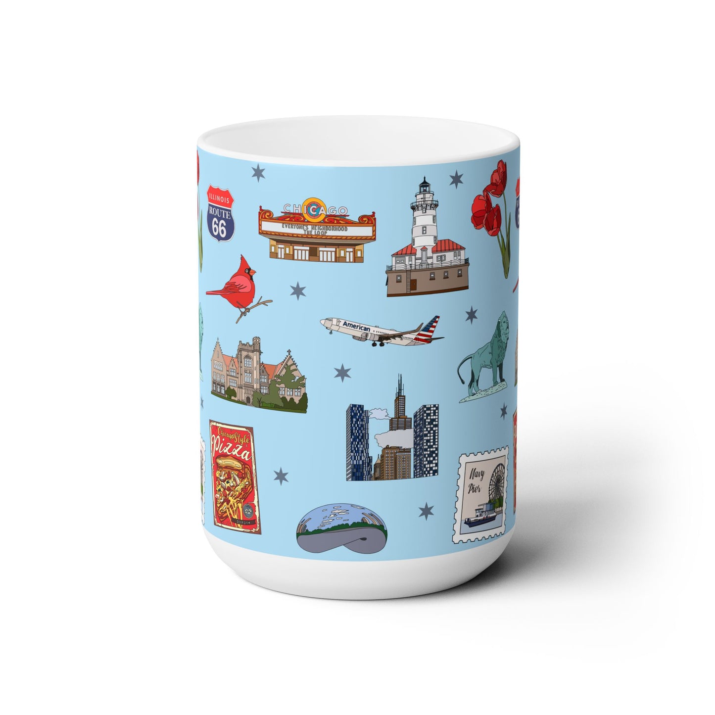 Ceramic Mug 15oz with Chicago, Illinois IL in sky