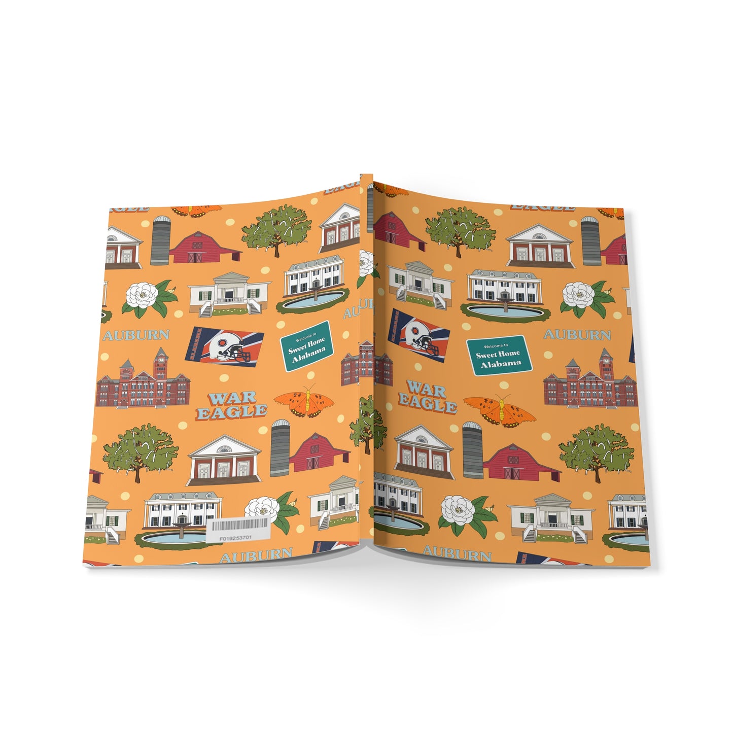 Paperback notebook with Auburn, Alabama AL landmarks in orange 150 lined pages