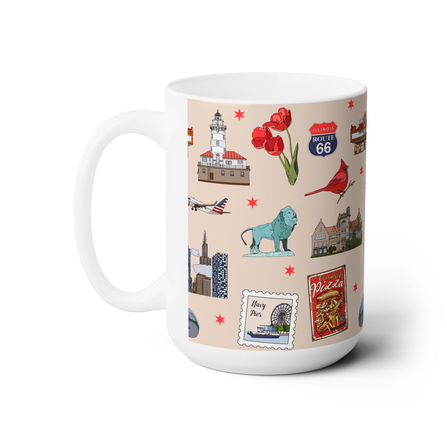 Ceramic Mug 15oz with Chicago, Illinois IL in sand