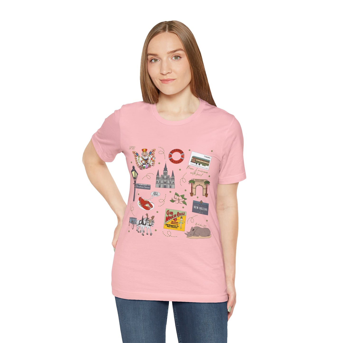 Unisex Jersey Short Sleeve Tee with New Orleans, Louisiana LA landmarks print