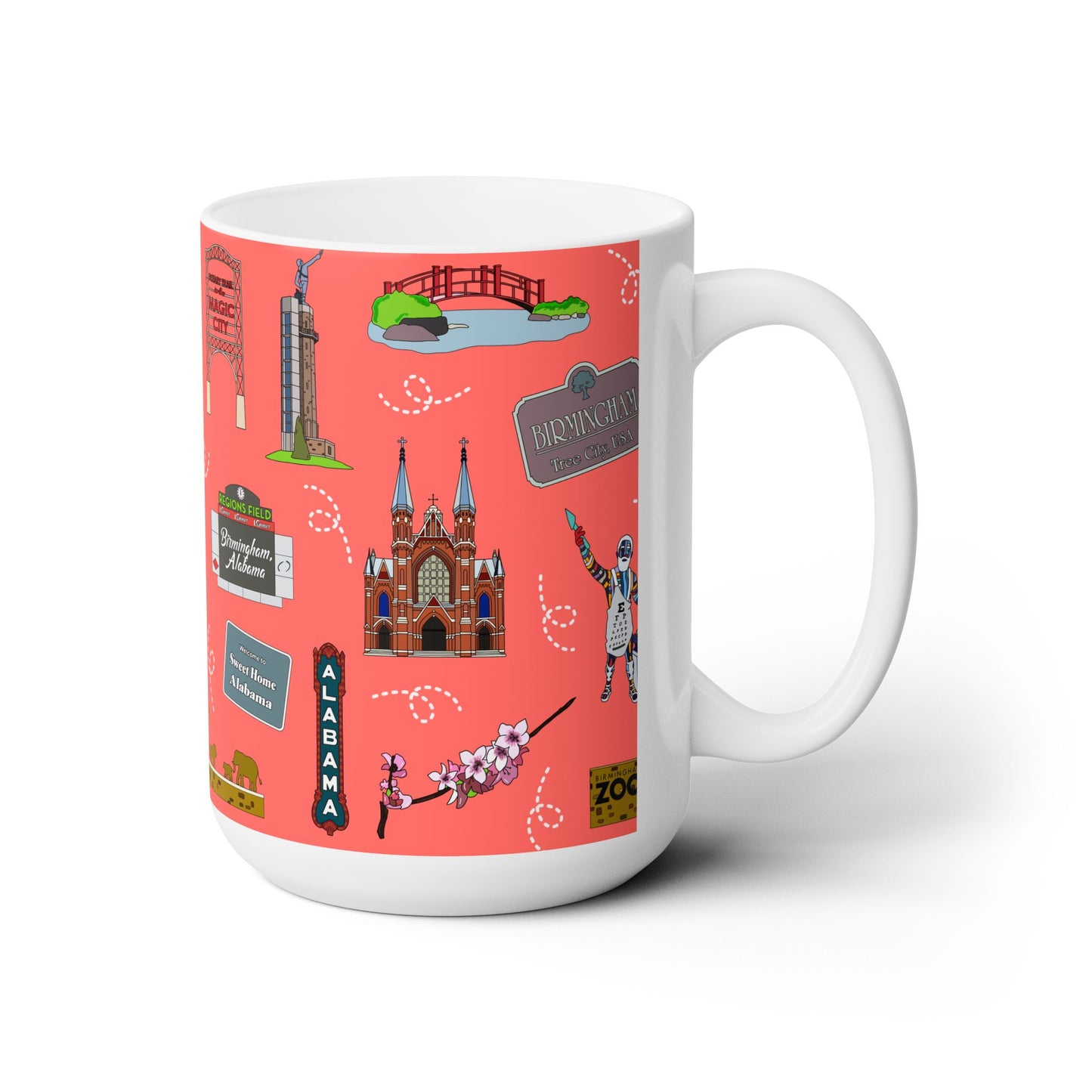 Ceramic Mug 15oz with Birmingham, AL in salmon