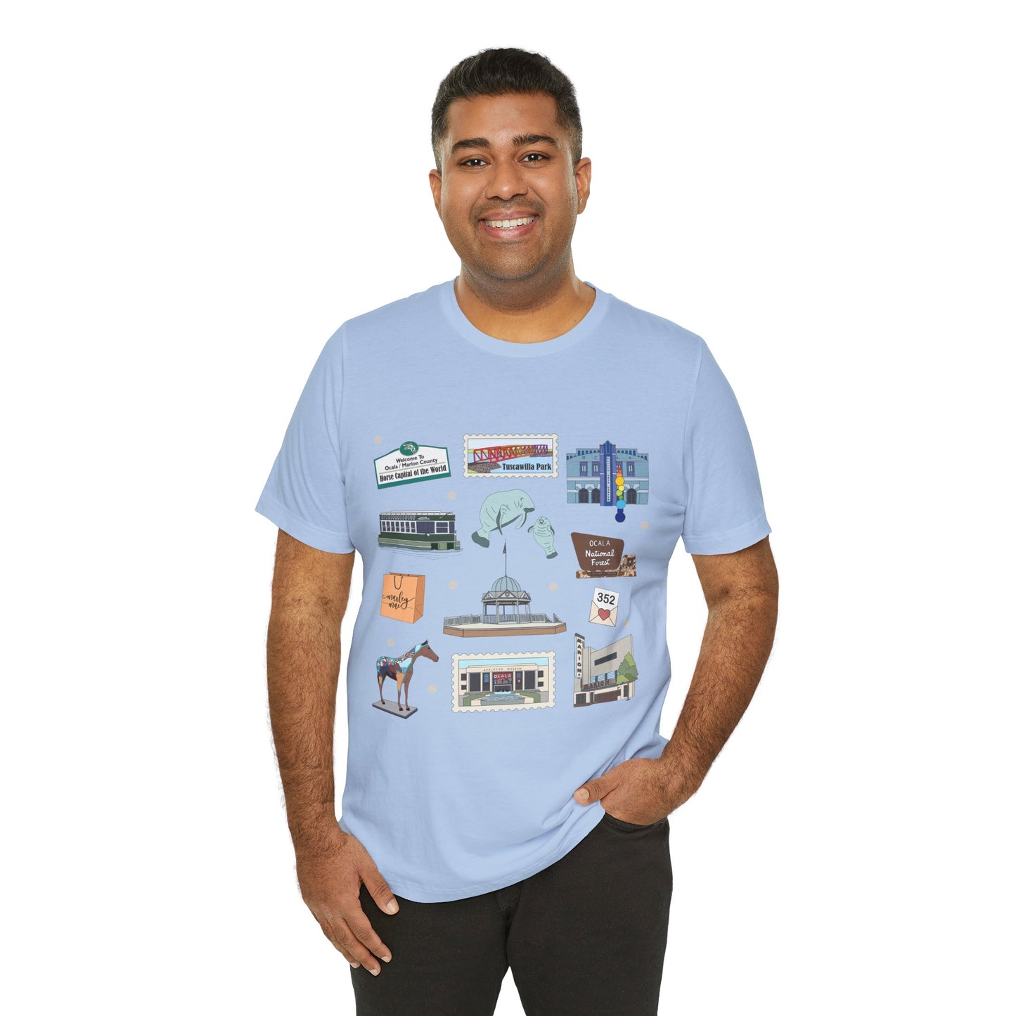 Unisex Jersey Short Sleeve Tee with Ocala, Florida FL landmarks print