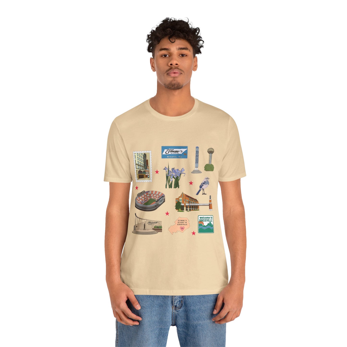 Unisex Jersey Short Sleeve Tee with Knoxville, Tennessee TN landmarks print