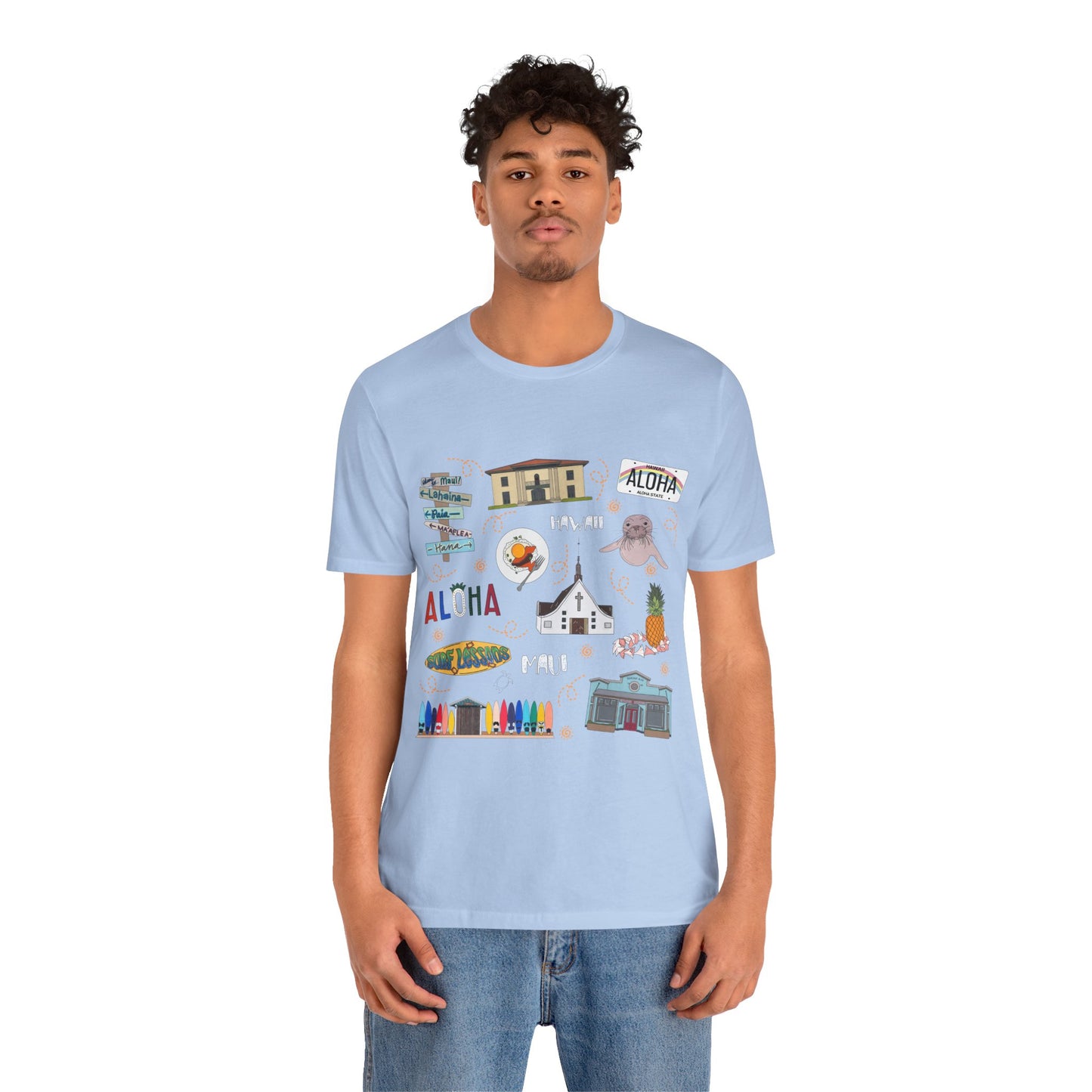 Unisex Jersey Short Sleeve Tee with Maui, Hawaii HI landmarks print