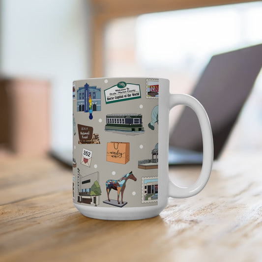 Ceramic Mug 15oz with Ocala, Florida FL in grey