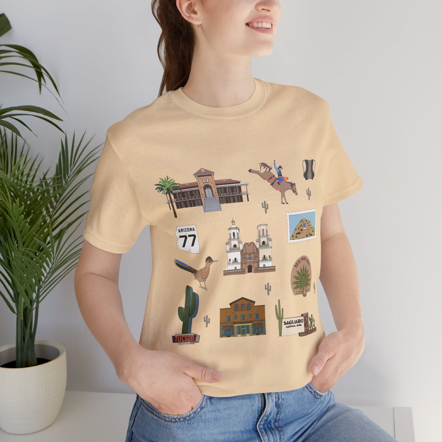 Unisex Jersey Short Sleeve Tee with Tucson, Arizona AZ landmarks print