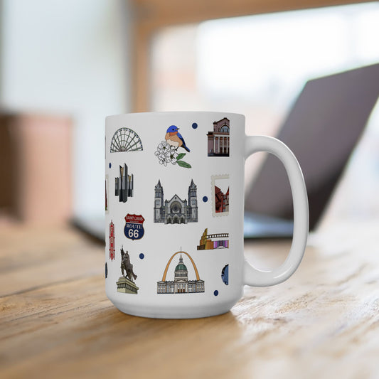 Ceramic Mug 15oz with St. Louis, Missouri MO in white