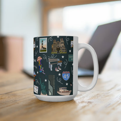 Ceramic Mug 15oz with Galveston, TX in deep ocean